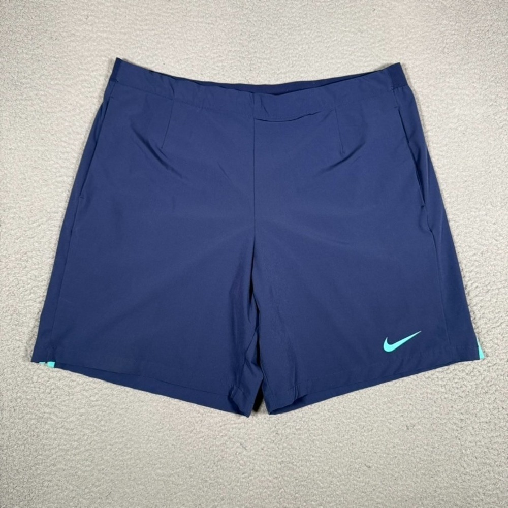Nike Shorts Mens 2XL Blue Court Tennis Performance Stretch‎ Elastic Waist Logo